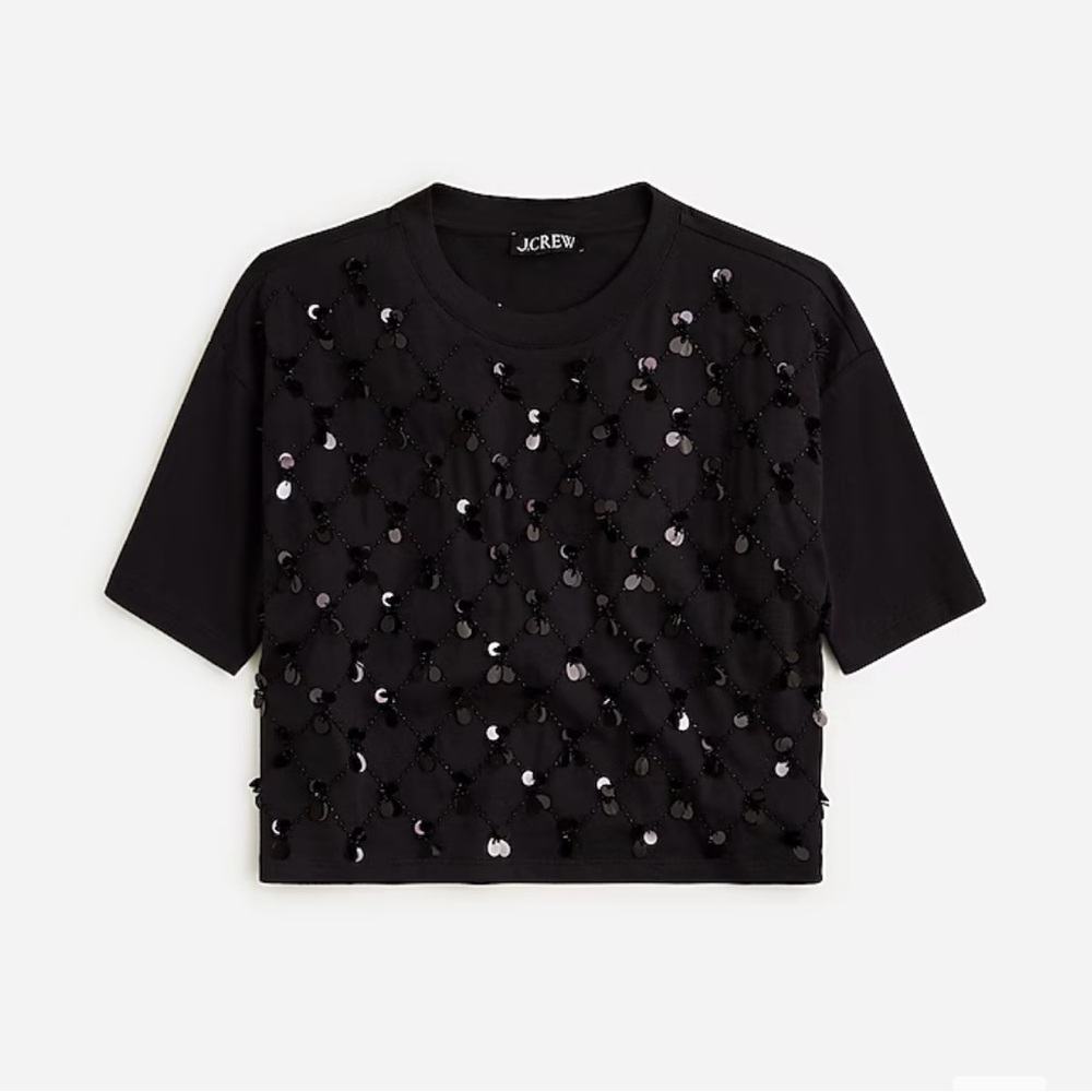 J crew Broken-in jersey cropped T-shirt with patterned sequins